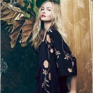 Anthropologie Fleur Wood Embroidered Kimono